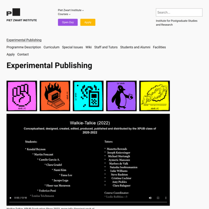 Experimental Publishing – Piet Zwart Institute