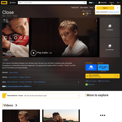 Close (2022) ⭐ 7.8 | Drama