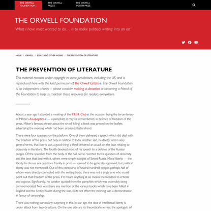 The Prevention of Literature | The Orwell Foundation