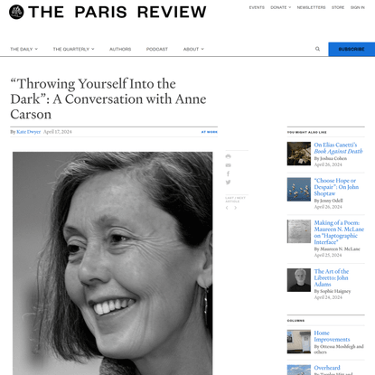 “Throwing Yourself Into the Dark”: A Conversation with Anne Carson