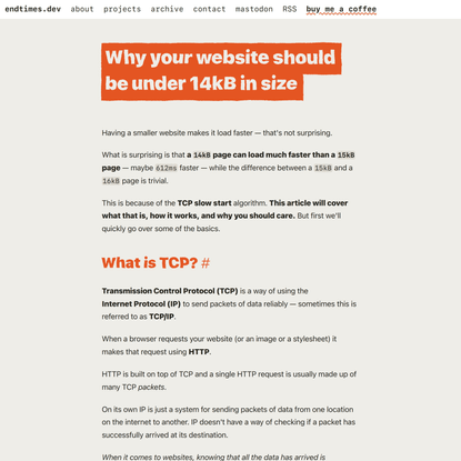 Why your website should be under 14kB in size | endtimes.dev