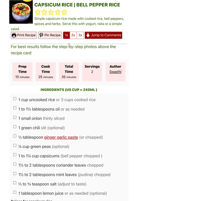 Capsicum Rice Recipe - Swasthi’s Recipes