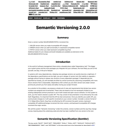 Semantic Versioning 2.0.0
