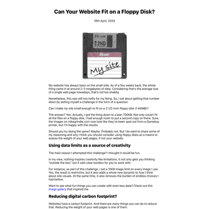 Can Your Website Fit on a Floppy Disk?