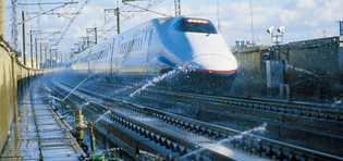 sprinklers removing snow on Shinkansen lines