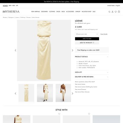 Pin silk-blend satin gown in yellow - Loewe | Mytheresa