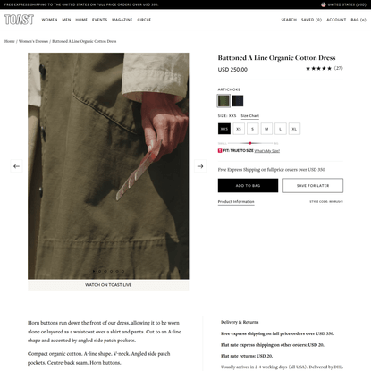 Buttoned A Line Organic Cotton Dress | Artichoke