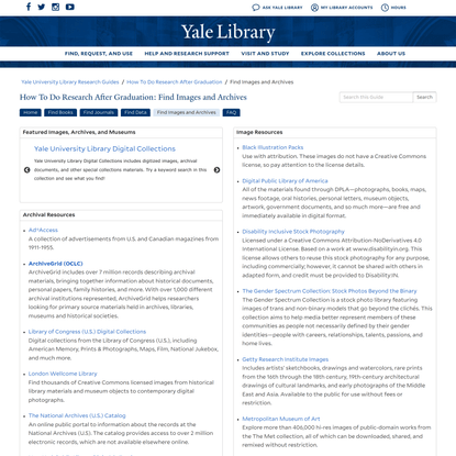 Yale University Library Research Guides: How To Do Research After Graduation: Find Images and Archives