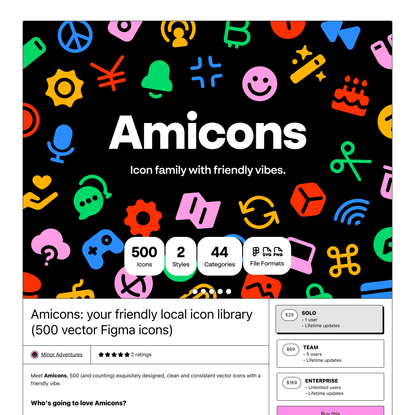 Amicons: your friendly local icon library (500 vector Figma icons)