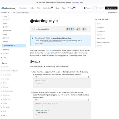 @starting-style - CSS: Cascading Style Sheets | MDN