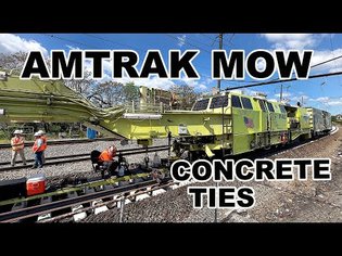 Amtrak P-811 MOW Track Laying System Crew Placing Concrete Ties