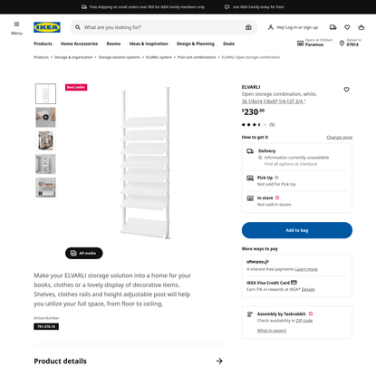ELVARLI open storage combination, white, 361/8x141/8x871/4-1373/4" - IKEA