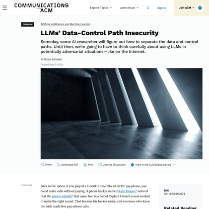 LLMs’ Data-Control Path Insecurity – Communications of the ACM