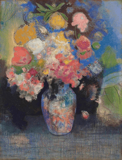 Odilon Redon (1840-1916)  Flowers, pastel on blue paper