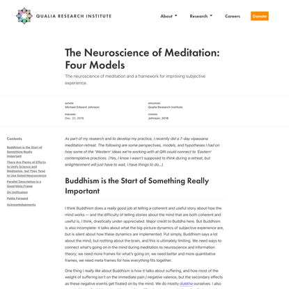 The Neuroscience of Meditation: Four Models