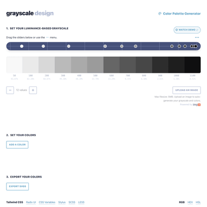 grayscale design | Luminance-based color palette generator for Tailwind CSS