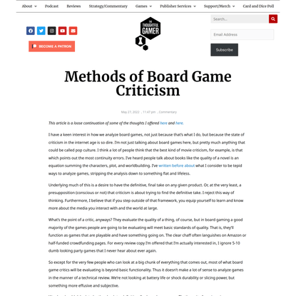 Methods of Board Game Criticism - The Thoughtful Gamer