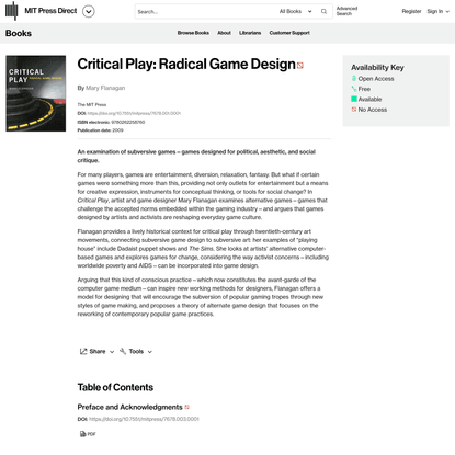 Critical PlayRadical Game Design | Books Gateway | MIT Press