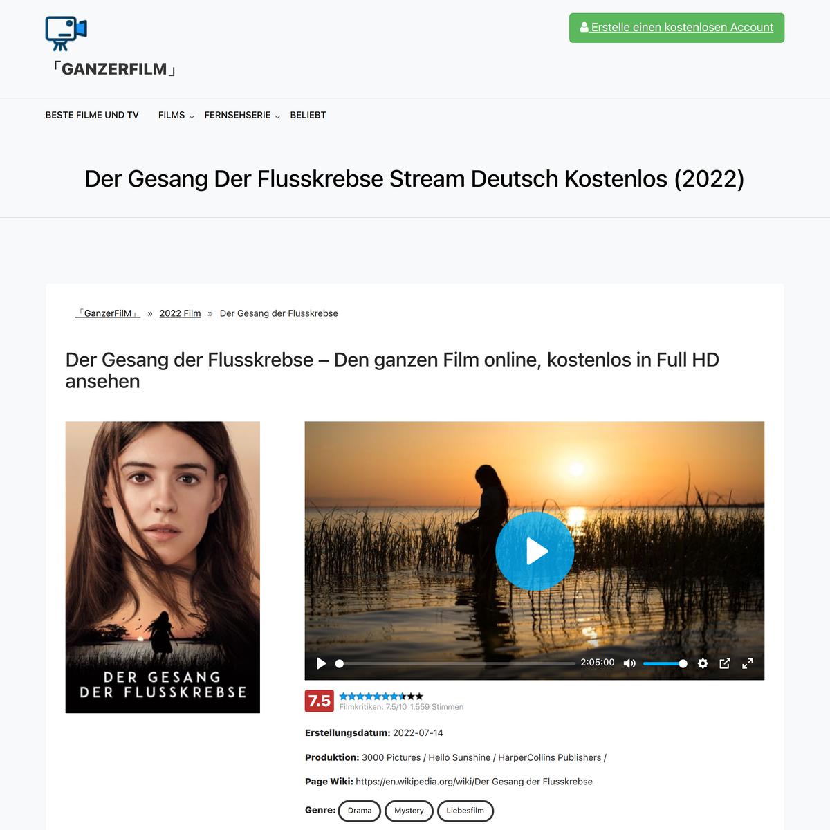 jetzt« Der Gesang Der Flusskrebse Stream deutsch kostenlos deutsch schauen  | Are.na