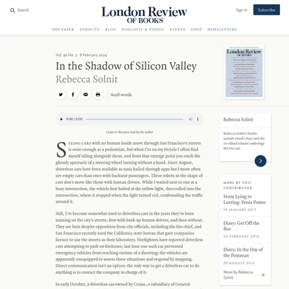 Rebecca Solnit · In the Shadow of Silicon Valley: Losing San Francisco