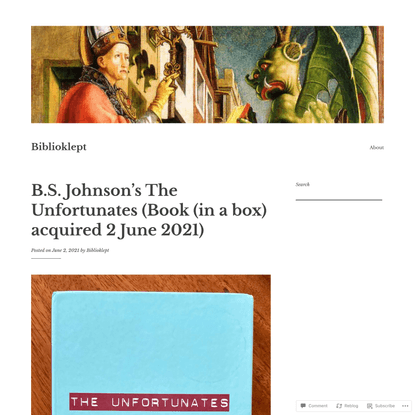 B.S. Johnson’s The Unfortunates (Book (in a box) acquired 2 June 2021)