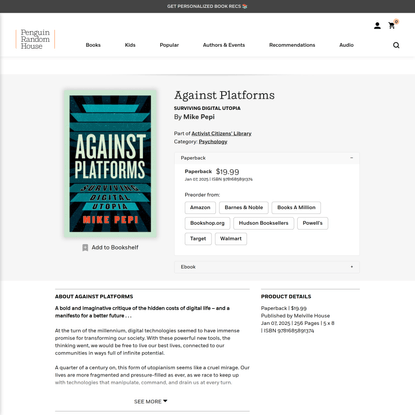 Against Platforms by Mike Pepi: 9781685891374 | PenguinRandomHouse.com: Books