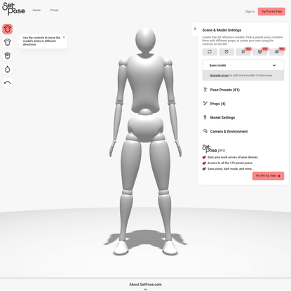 Free Interactive 3D Model for Drawing Figures, Dynamic Poses, and More - Online Drawing Mannequin - SetPose.com