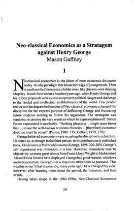 Neo-classical Economics as a Stratagem Against Henry George 