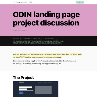 ODIN landing page project discussion
