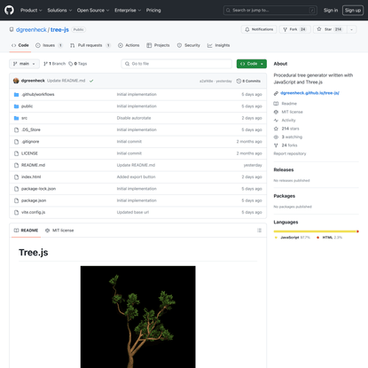 GitHub - dgreenheck/tree-js: Procedural tree generator written with JavaScript and Three.js