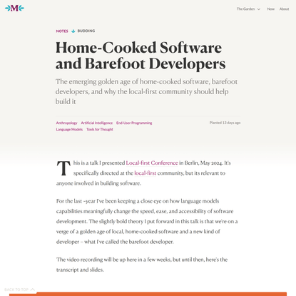 Home-Cooked Software and Barefoot Developers