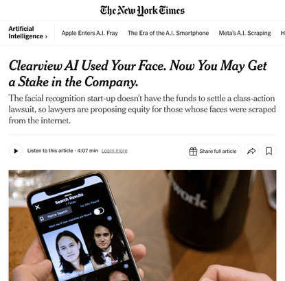 Clearview AI Used Your Face. Now You May Get a Stake in the Company.