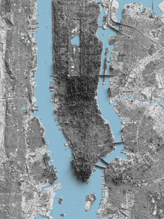 Shaded relief map of Manhattan, New York made from LiDAR data