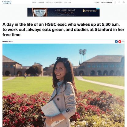 A day in the life of an HSBC exec who wakes up at 5:30 a.m. to work out, always eats green, and studies at Stanford in her f...