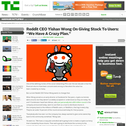 Reddit CEO Yishan Wong On Giving Stock To Users: "We Have A Crazy Plan."