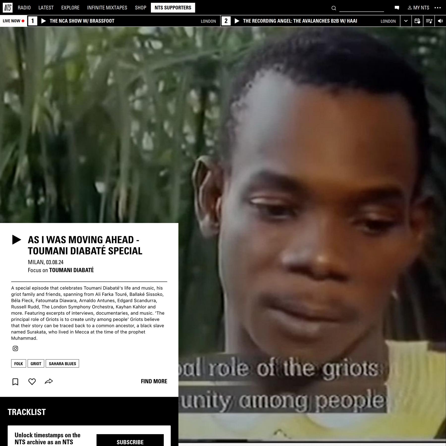 As I Was Moving Ahead - Toumani Diabaté Special 3rd August 2024