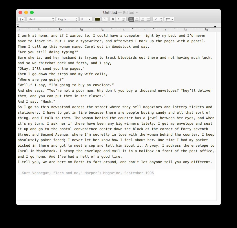 Kurt Vonnegut, "Tech and me" 