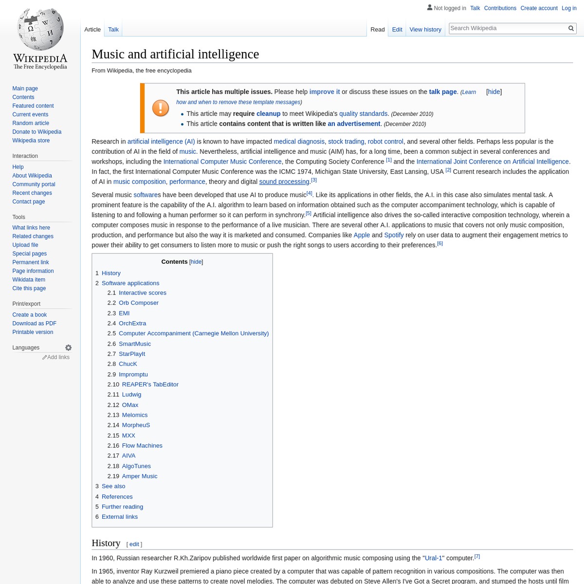Music and artificial intelligence wikipedia are na