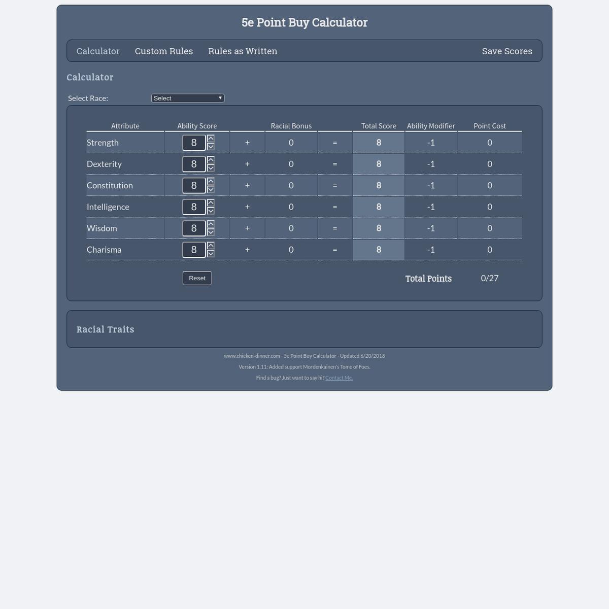 D&D 5e Point Buy Calculator | Are.na