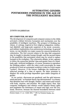 Judith Halberstam, "Automating Gender: Postmodern Feminisms in the Age of the Intelligent Machine"