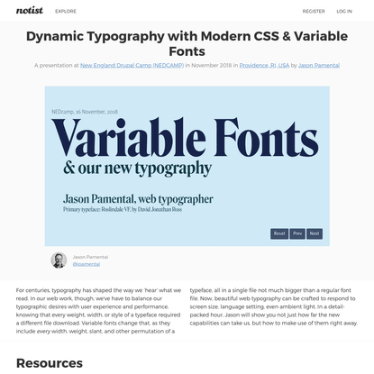 Dynamic Typography with Modern CSS &amp;amp; Variable Fonts by Jason Pamental