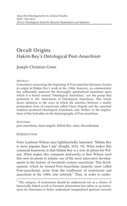 Occult Origins: Hakim Bey's Ontological Postanarchism