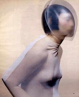 Cocoon dress by Hussein Chalayan, glass headpiece by Emi Fujita for Chalayan