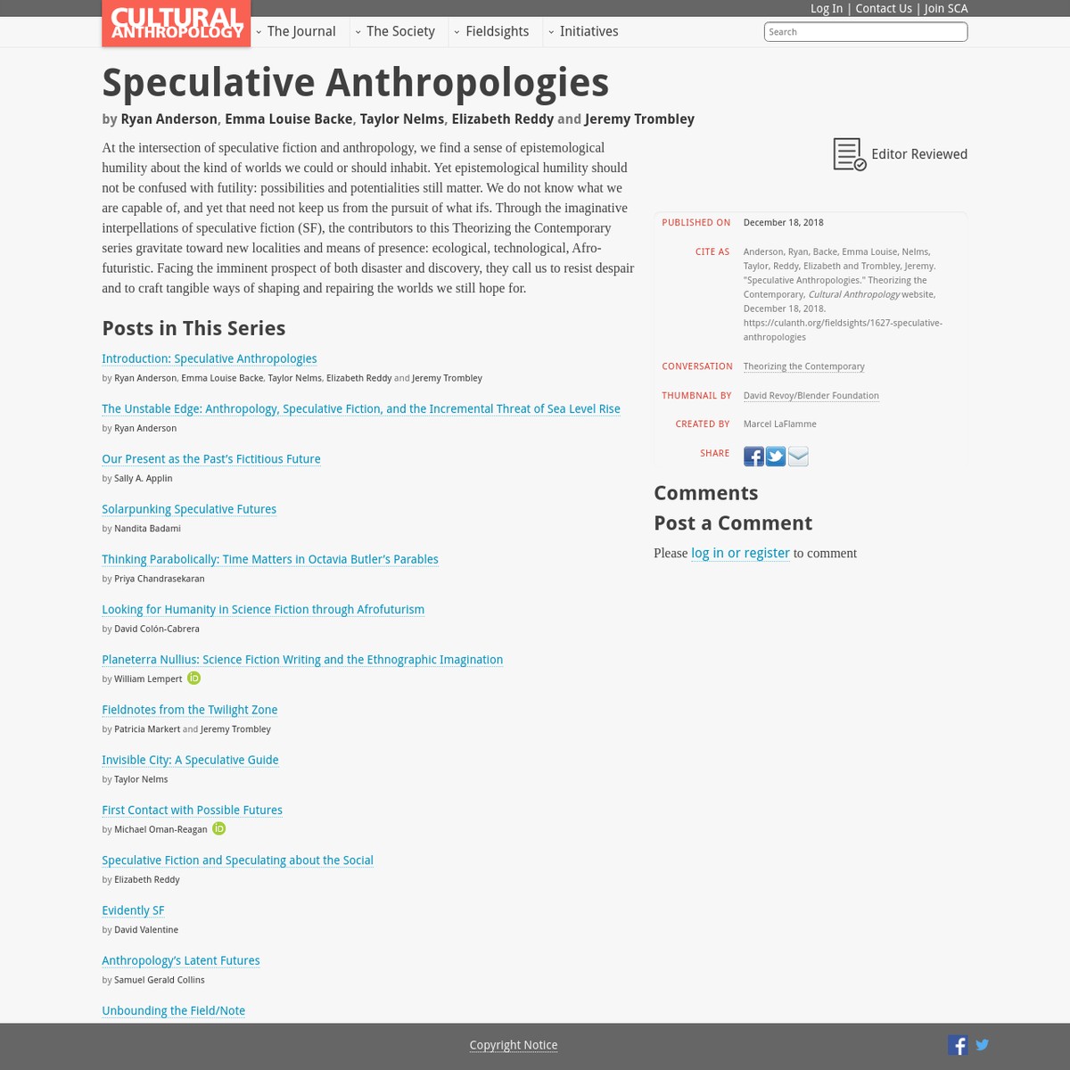 Speculative Anthropologies Cultural Anthropology — Are.na
