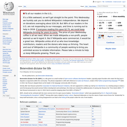 Benevolent dictator for life - Wikipedia