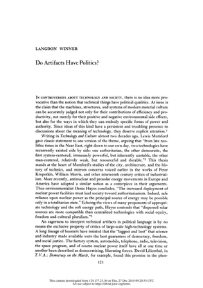 Do Artifacts Have Politics? - Langdon Winner