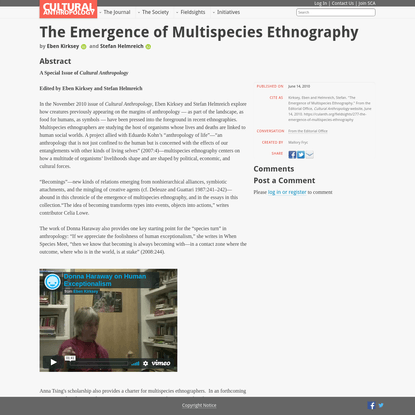 The Emergence of Multispecies Ethnography - Cultural Anthropology