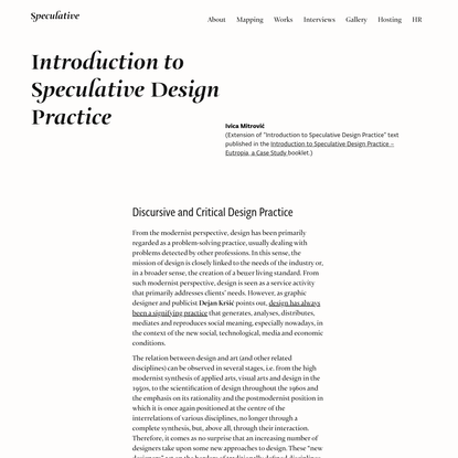 Introduction to Speculative Design Practice