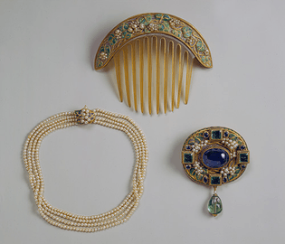 Brooch, necklace, and hair comb, ca. 1905 Florence Koehler (American)