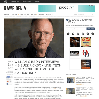 William Gibson Interview: His Buzz Rickson Line, Tech Wear, and the Limits of Authenticity